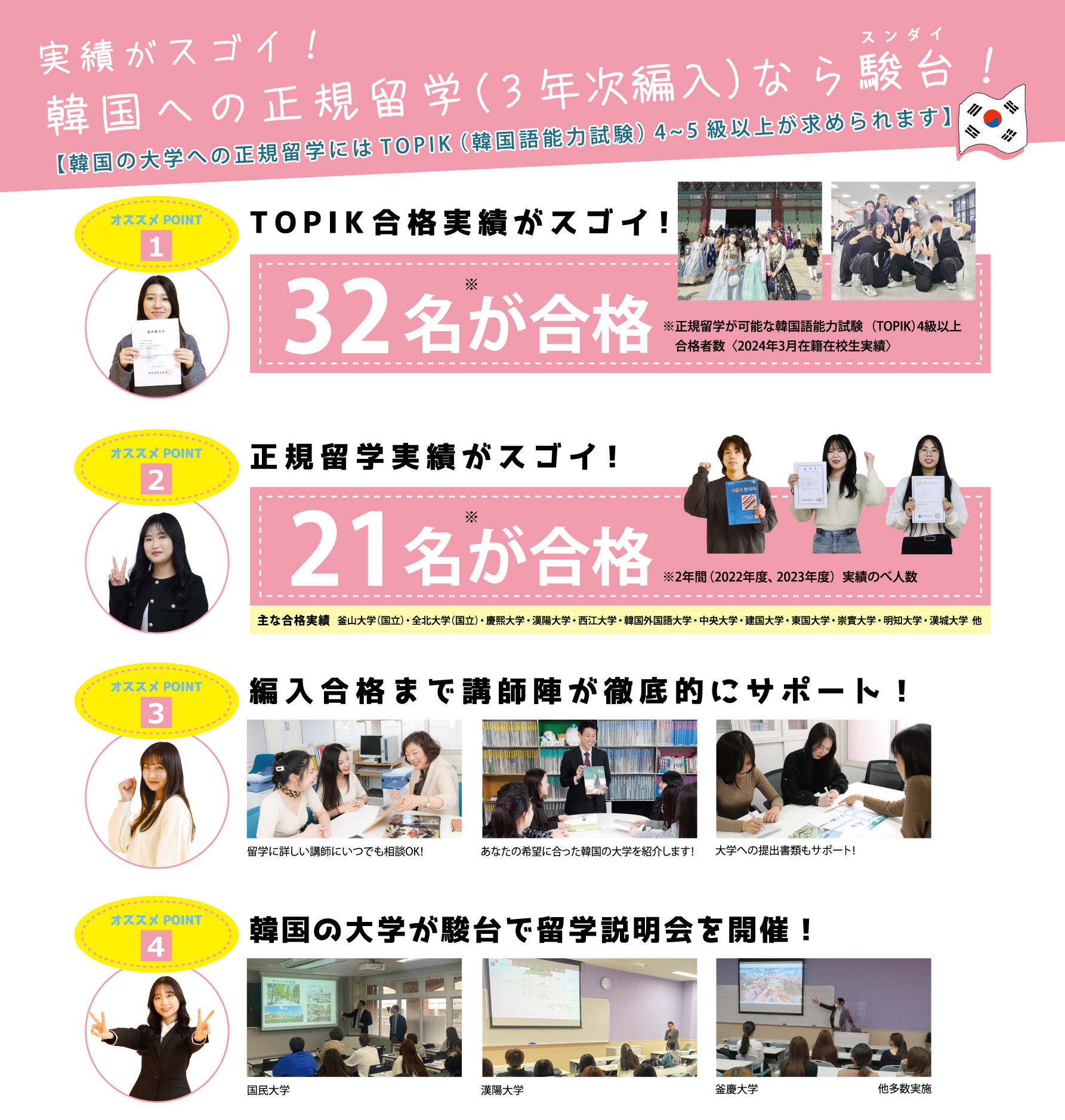 実績がスゴイ!韓国への正規留学(3年次編入)なら駿台!